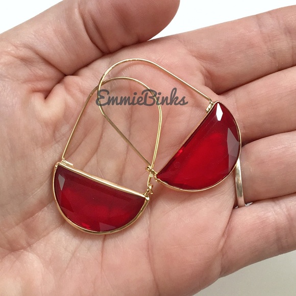 ✨3for$38 New Red Anthro Glass Crescent Hoop Earrings -Glass Dangle Earring Hoops - Picture 3 of 16